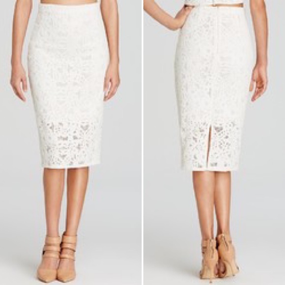 Rebecca Taylor Laser Cut Ivory Lace Pencil Skirt size 4 - Picture 1 of 5